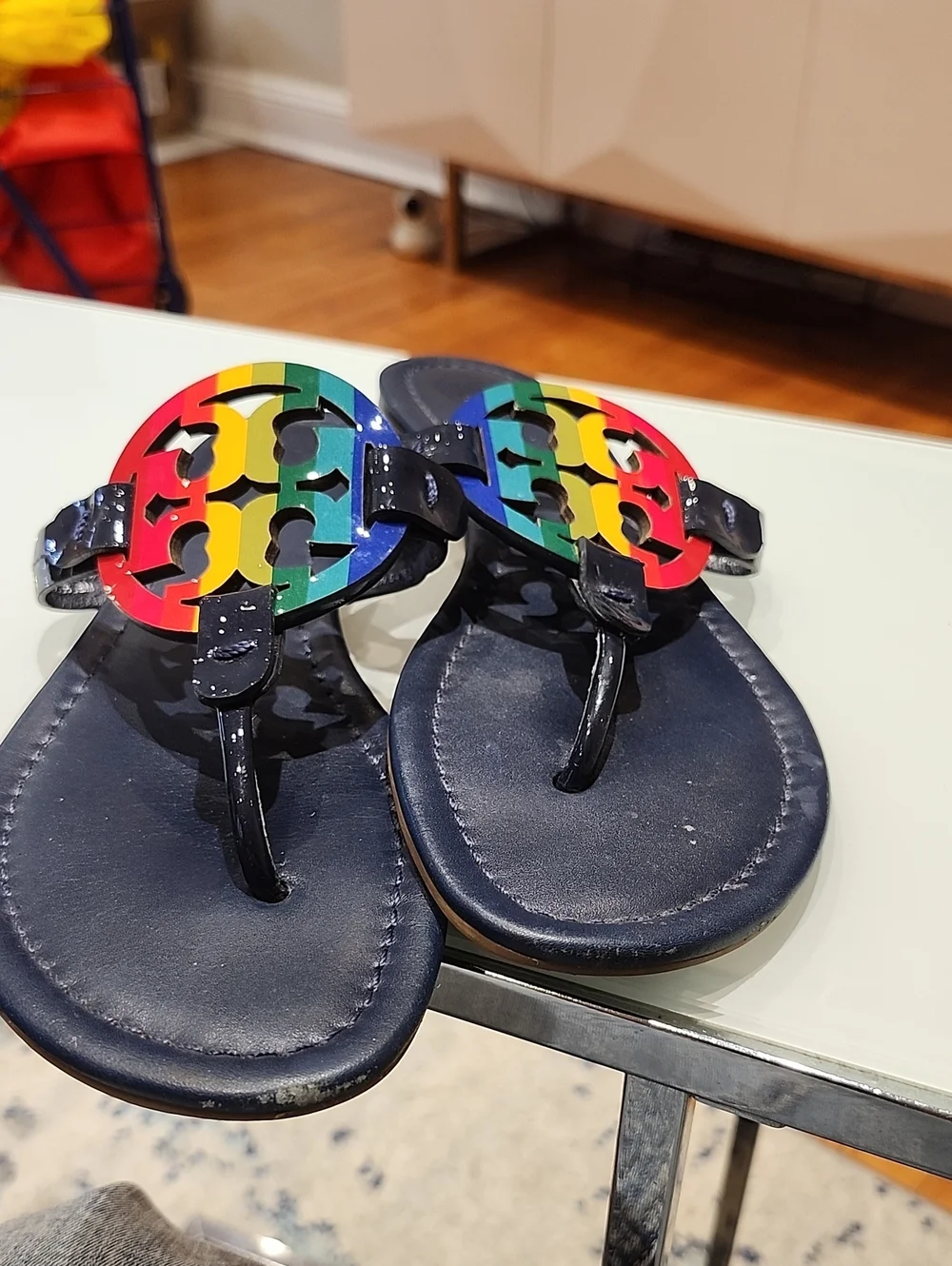 Adult Black Sandals with Rainbow Medallion
